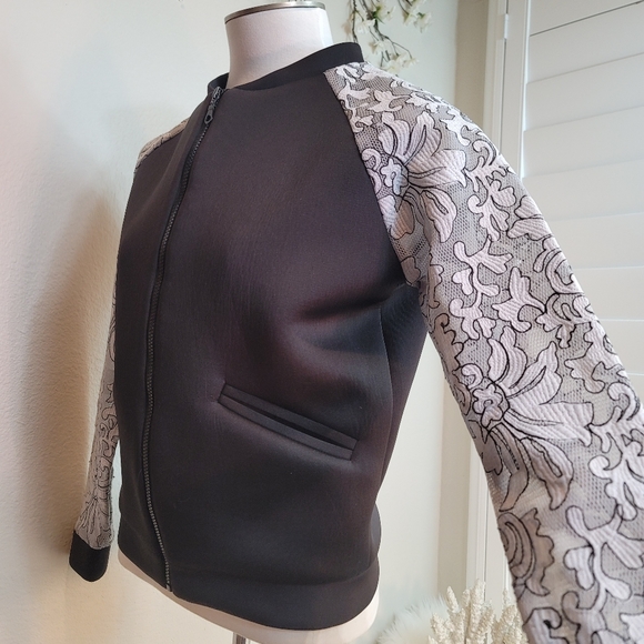 NWOT MAY & JULY SCUBA NEOPRENE BODY W LACE LONG SLEEVE BOMBER JACKET - Picture 6 of 16